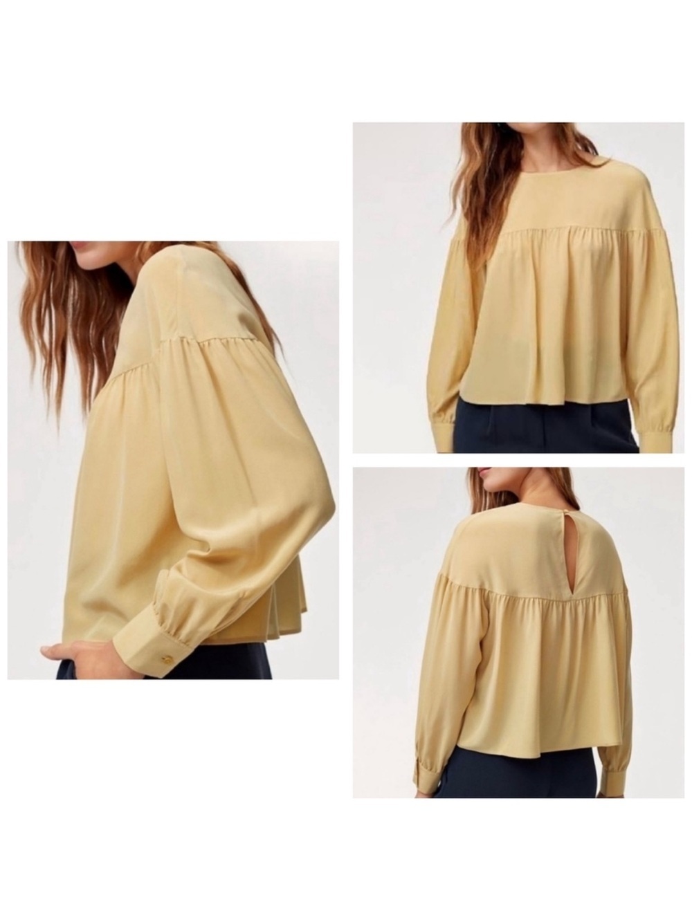 NEW Wilfred Elisa 100% Silk Blouse Boho Prairie Peasant Yellow Size Small